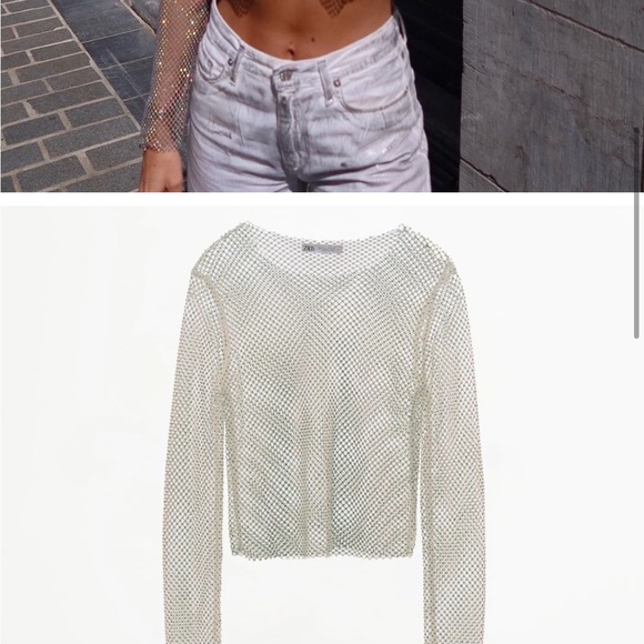 🍹NWT ZARA BLOGGERS FAVORITE favorite Shimmer Mesh Crop Top size small - Picture 3 of 11